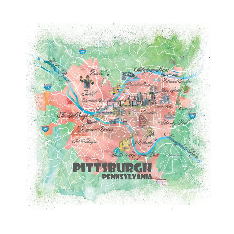 Bless international Pittsburgh Pennsylvania Illustrated Map On Canvas